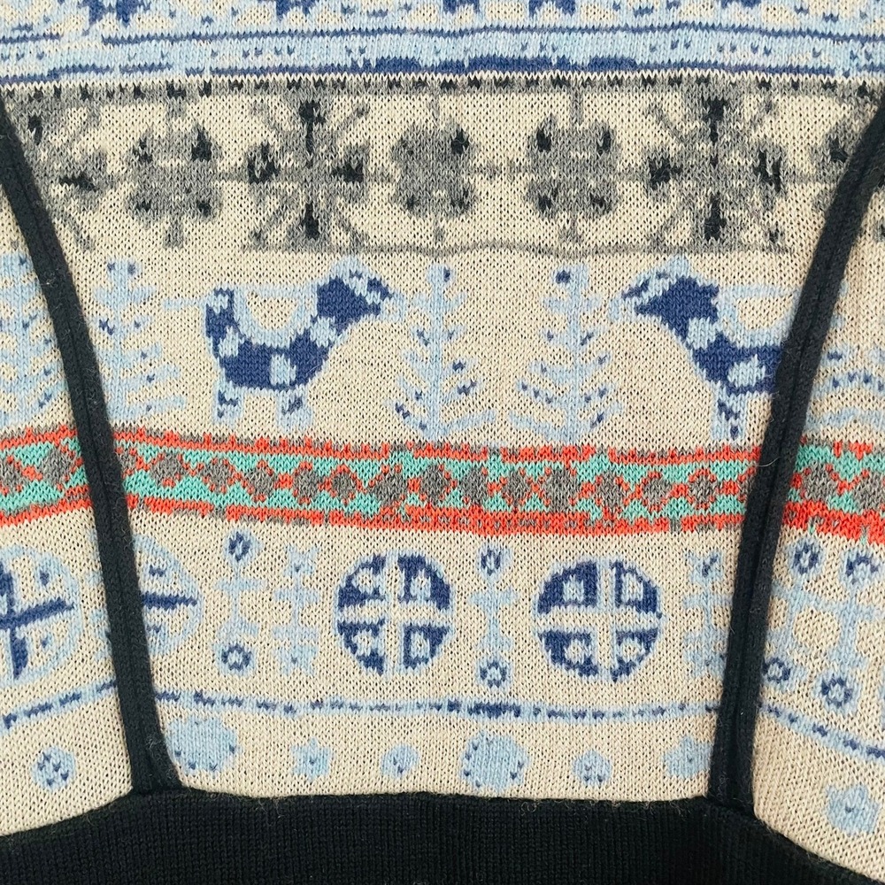 Aldo Martins Fair Isle‎ Geometric Real Fur Trim Open Cardigan Sweater Size 4 XS - Picture 7 of 9